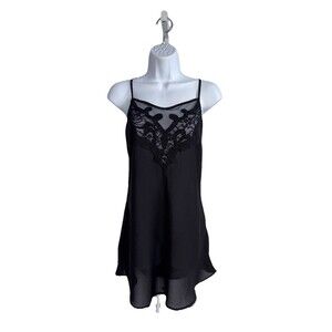 Vtg Victoria’s Secret Collection Black Satin Chemise With Lace Size Medium